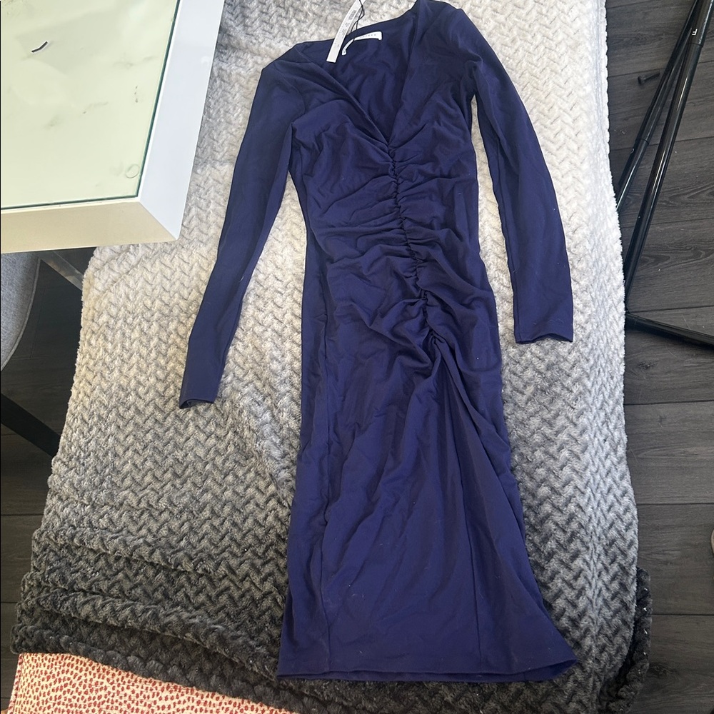 Susana Monaco Long Sleeve Knee Length Ruched Dress in Purple Blue SM Nordstroms